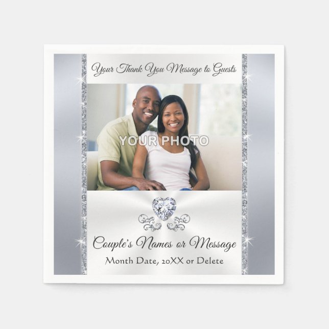 Foto und Personalisierter Hochzeitscocktail Napkin Serviette (Vorderseite)
