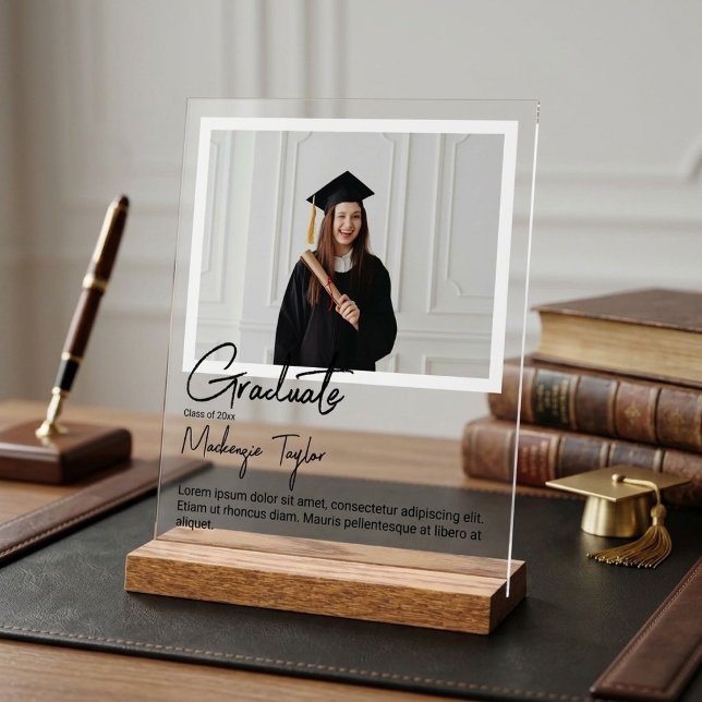 Foto und Personalisierter Text Acrylschild (Graduate Photo and Personalized Text Acrylic Sign by Ricaso. Custom gift idea for the new grad. )