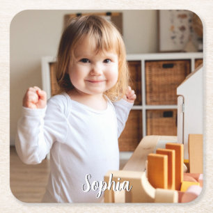 Foto und Schriftname Ihres Kindes Rechteckiger Pappuntersetzer