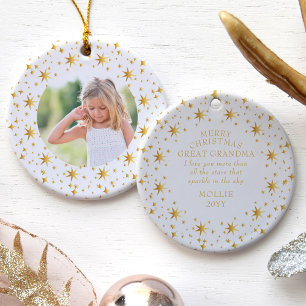 Foto und süße Weihnachtsbotschaft Goldene Sterne Keramik Ornament