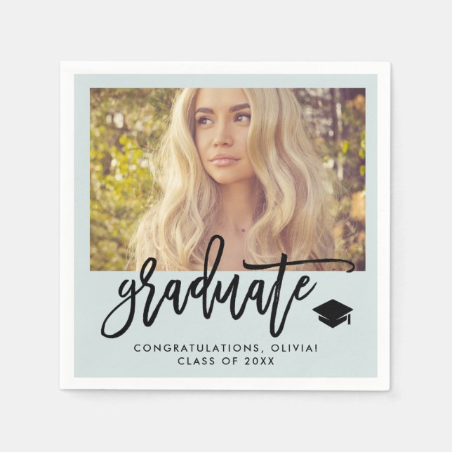 Foto und Trendy Script | Mint Green Graduate Serviette (Vorderseite)