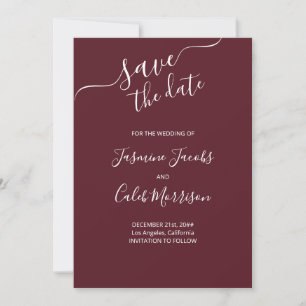 Foto und weißer Schriftzug Burgunderrote Hochzeit Save The Date