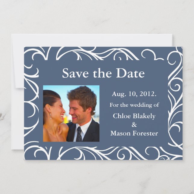 Foto und Wirbel Save the Date (blau) (Vorderseite)