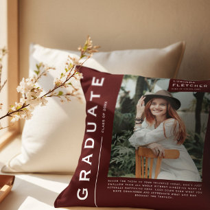 Foto und Zitat Abschluss-Geschenk Burgund halten Kissen