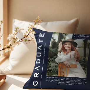 Foto und Zitat Abschluss Geschenk Navy halten Kissen