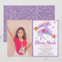 Foto Unicorn Glitzer Geburtstag Einladung