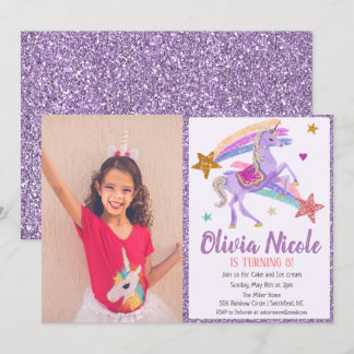 Foto Unicorn Glitzer Geburtstag Einladung