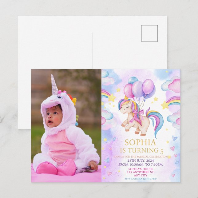 Foto Unicorn Rainbow Geburtstag Postkarte (Vorne/Hinten)