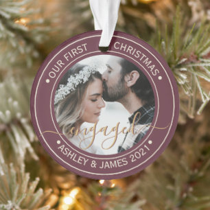 Foto Unser erstes Weihnachten verlobt Burgund Ornament