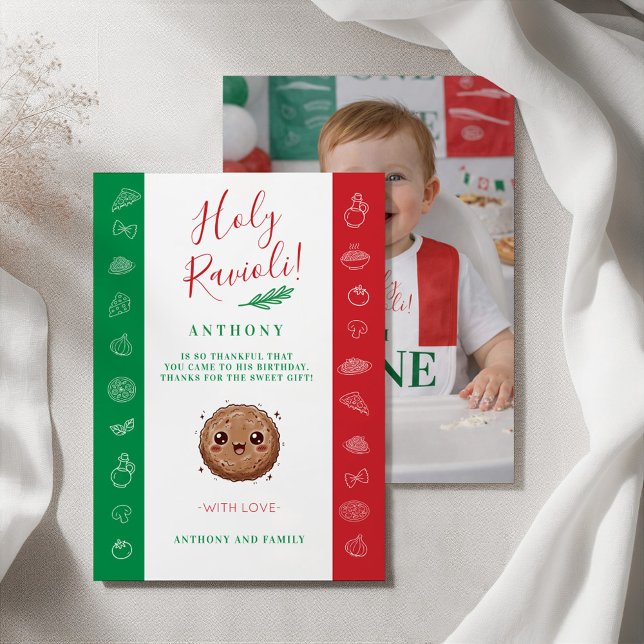 Foto Unser kleiner Fleischkügelchen wird heute ein Dankeskarte (Photo Our Little Meatball is One Birthday Party Thank You Card)