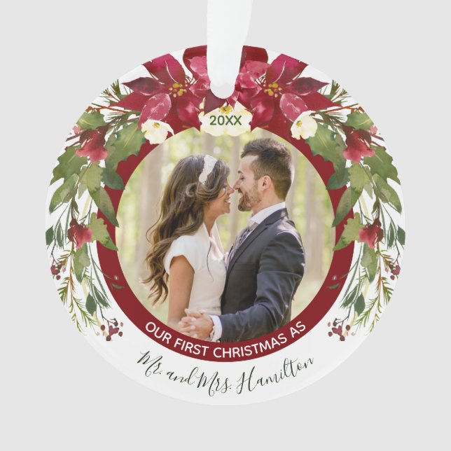 Foto Unsere 1. Weihnachtszeit Herr Poinsettia Flor Ornament (Vorderseite)