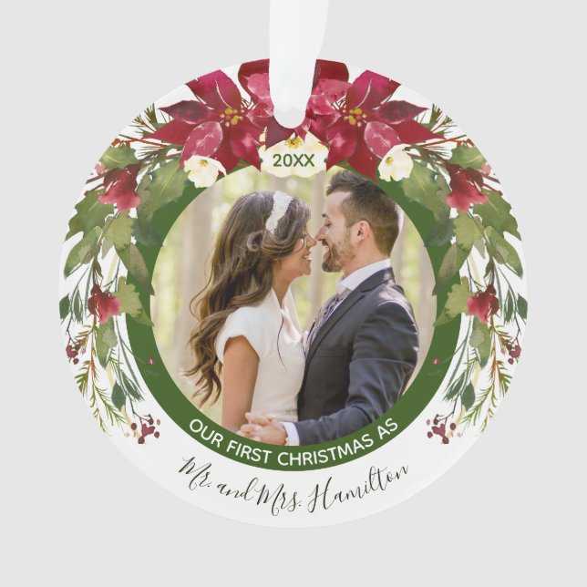 Foto Unsere 1. Weihnachtszeit Herr Poinsettia Flor Ornament (Vorderseite)