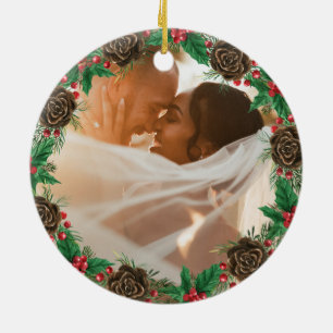 Foto Unsere ersten Weihnachten als Mr & Mrs Newlyw Keramik Ornament