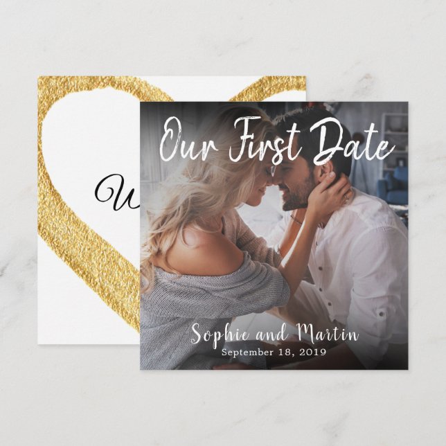 Foto Unsere First Date Couple Wedelfreunde Card Dankeskarte (Vorne/Hinten)