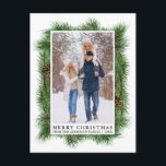 Foto-Urlaub mit Aquarellrahmen Postkarte<br><div class="desc">Moderne elegante Watercolor Green Pine Frame mit Pine Cones Family Foto Frohe Weihnachtsfeiertage Postkarte</div>