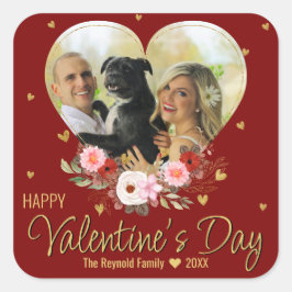 Foto Valentine's Day Heart Gold Glitzer Heart Red Quadratischer Aufkleber