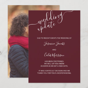 Foto-Verschiebungskarte Burgunder Hochzeitsupdate Einladung