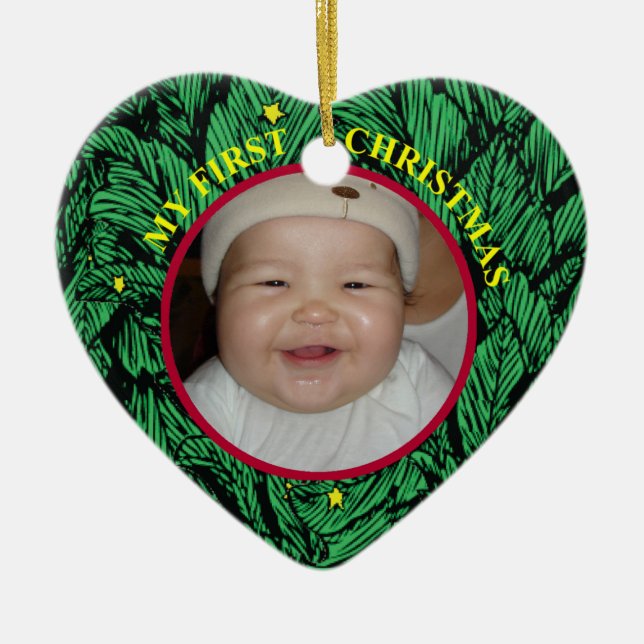 Foto-Verzierung des Babys erste Weihnachts Keramikornament (Vorne)