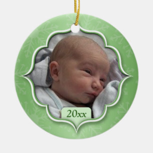 Foto-Verzierung des Babys grüne erstes Weihnachts Keramikornament