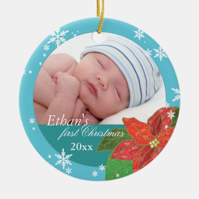 Foto-Verzierungen des Baby-Jungen aquamarine Keramik Ornament (Vorne)