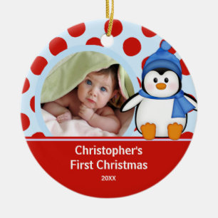Foto-VerzierungPenguin des Babys erster Weihnachts Keramik Ornament