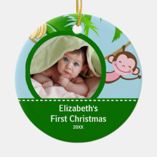 Foto-Verzierungs-Affe des Babys erster Weihnachts Keramik Ornament