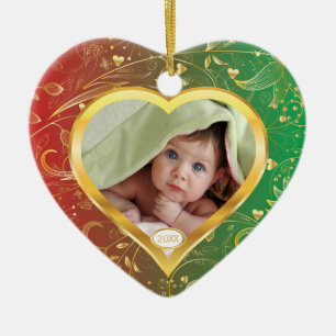 Foto-Verzierungs-Herz-Grün des Babys erstes Keramikornament