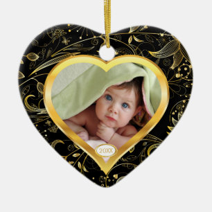Foto-Verzierungs-Herz-Schwarzes des Babys erstes Keramik Ornament