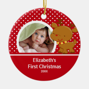 Foto-Verzierungs-Ren des Babys erstes Weihnachts Keramikornament