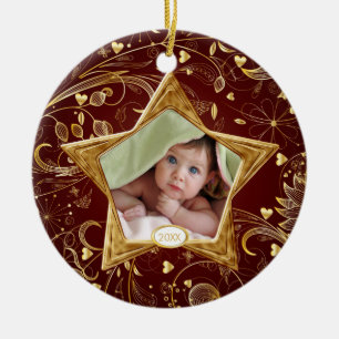 Foto-Verzierungs-Stern-Gold des Babys erstes Keramik Ornament