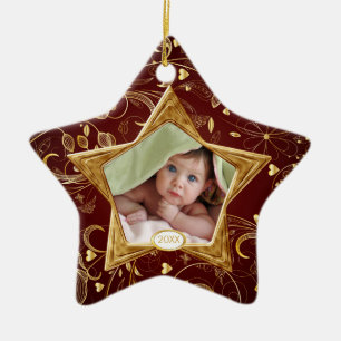 Foto-Verzierungs-Sterngold des Babys erstes Keramikornament
