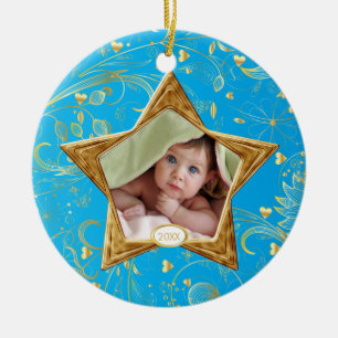 Foto-Verzierungstürkis des Babys erster Weihnachts Keramik Ornament