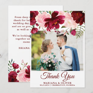 Foto Vielen Dank, Card Burgundy Pink Floral Einladung