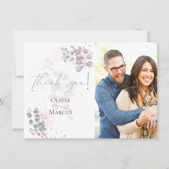 Foto Vielen Dank | Eukalyptus moderner Wasserfarbe Dankeskarte (Vorderseite)