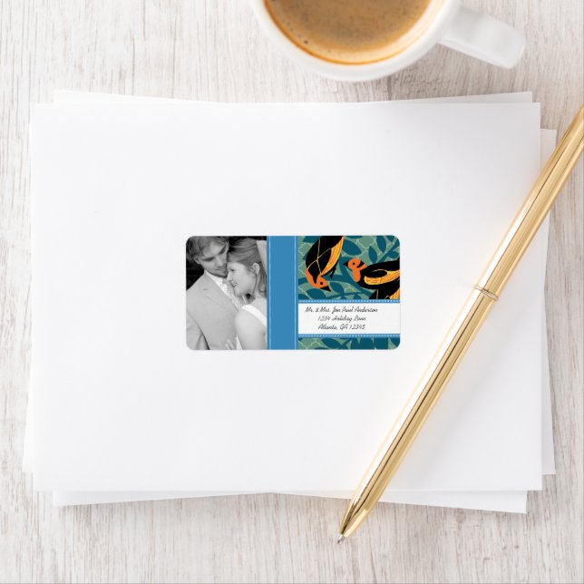 Foto Vintag Art Deco Reiseziel Bird Muster Adressaufkleber (Insitu)