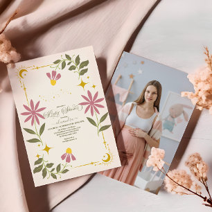 Foto Vintag Celestial Botanical Baby Dusche Einladung