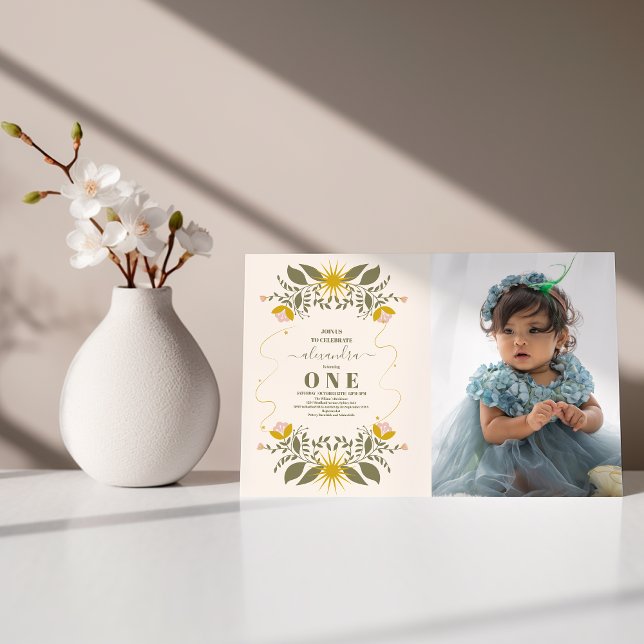 Foto Vintag Celestial Botanischer 1. Geburtstag Einladung (Von Creator hochgeladen)