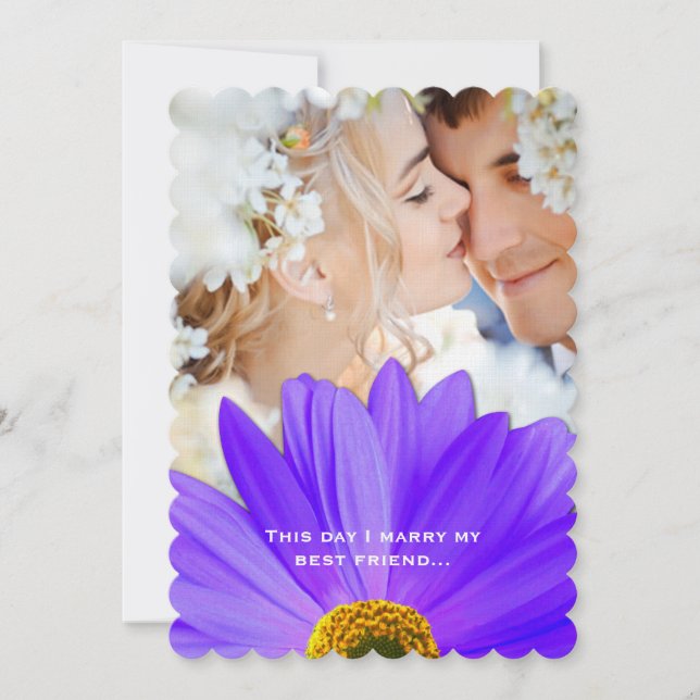 Foto Vintag Damask Lavender Gerber Daisy Wedding Einladung (Vorderseite)