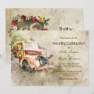 Foto Vintag Rustikale Alte LKW Trendy Wedding Einladung