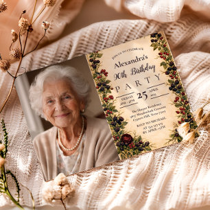 Foto Vintage Blackberry Botanisch 90. Geburtstag Einladung