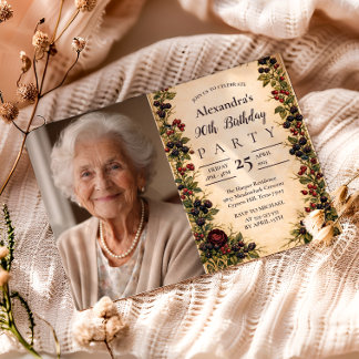 Foto Vintage Blackberry Botanisch 90. Geburtstag Einladung