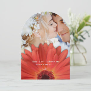 Foto Vintage Damast Orange Gerbera Hochzeit Einladung