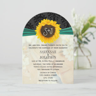 Foto Vintage Damast Smaragd Sonnenblume Hochzeit Einladung