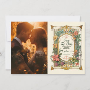 Foto Vintage Floral Art Nouveau Hochzeit Save The Date