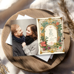 Foto Vintage Floral Art Nouveau Hochzeit Save The Date