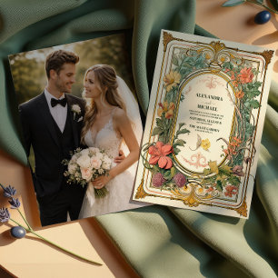 Foto Vintage Florale Kunst Neue Hochzeit Einladung