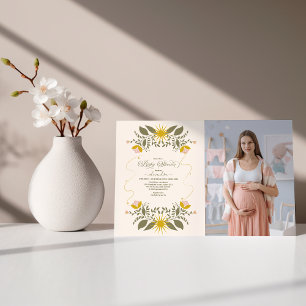 Foto Vintage Himmels Botanische Babyparty Einladung