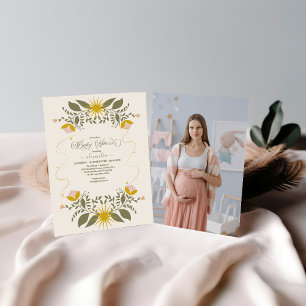 Foto Vintage Himmels Botanische Babyparty Einladung