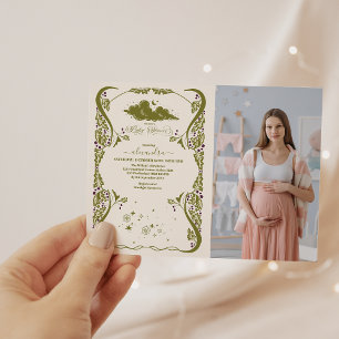 Foto Vintage Himmels Botanische Babyparty Einladung