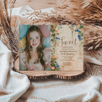 Foto Vintage Pastell Wildblume Sweet Sixteen Einladung